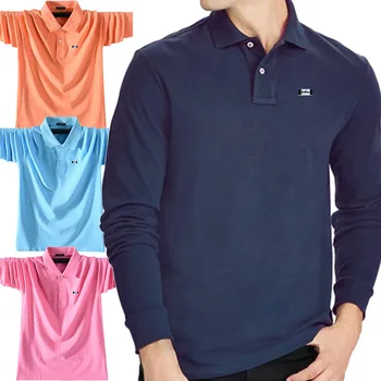100% medvilniniai vyriški marškinėliai su atlapais Pavasaris Ruduo Aukštos kokybės marškinėliai ilgomis rankovėmis Casual Fit Polo marškinėliai Homme Fashion Logo Tops S-5XL