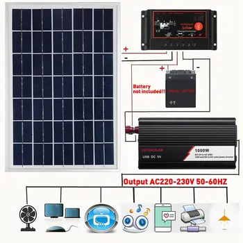 1000W saulės baterijų sistema Saulės kolektorius 60A įkrovimo valdiklis Saulės keitiklio rinkinys Pilnas energijos generavimo saulės kolektoriaus lagaminas