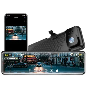 11.26 colių 4K+1080P Galinio vaizdo veidrodis naktinio matymo kamera wifi Parkavimo stebėjimas automobilio prietaisų skydelio kamera priekinis ir galinis prietaisų skydelis
