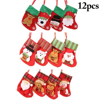 12PCS Kalėdiniai saldainių maišeliai Kalėdinės kojinės Kūrybinis mielas dovanų maišelis Pakabinamos kojinės Kalėdų eglutės festivalio dovana vaikams