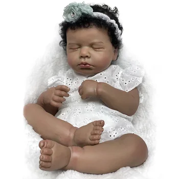 19inch African Reborn Loulou Bebe Reborn Dolls Rankų darbo realistinės 3D dažytos tikroviškos atgimimas matomomis gyslomis Lėlė mergaitėms
