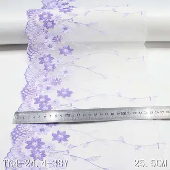 1Yard 25cm pločio Violetinės siuvinėtos medžiaginės nėrinių apdailos juostelės rankų darbo 