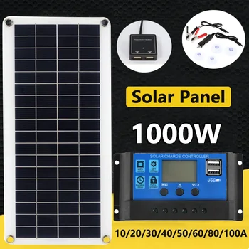 20-1000W saulės kolektorius 12V saulės elementas 10A-100A valdiklis Saulės plokščių rinkinys telefonui RV automobilis MP3 Kempingas Namai Lauko akumuliatoriaus tiekimas