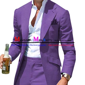 2021 Naujo dizaino violetinis vyriškas kostiumas Tailcoat vestuviniai kostiumai jaunikiui Slim Fit Groom Smokingai Vyriškas kostiumas 2 dalių komplektas (švarkas+kelnės)