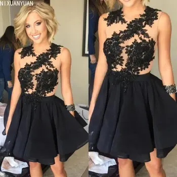2023 Berankovės trumpos mini elegantiškos oficialios vakarėlio prom suknelės juodos nėrinių aplikacijos Namų suknelės