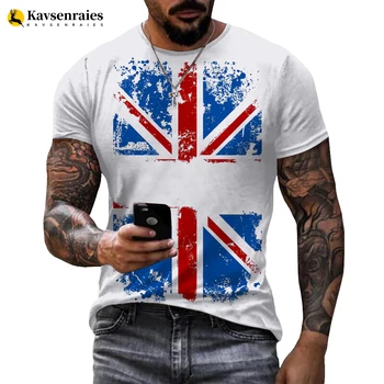 2023 Naujausia Didžiosios Britanijos vėliava 3D atspausdinti marškinėliai O-Neck trumpomis rankovėmis plius dydžio marškinėliai JK nacionaline vėliava Spausdinti vyriški marškinėliai Tops 6XL