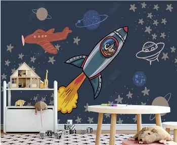 3d tapetai pasirinktinė nuotraukų freska Ranka pieštas vaikų kambarys mielas kosminis laivo dekoras 3D sienų freskos tapetai svetainėje