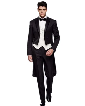 3Pcs Pagal užsakymą pagamintos švarko kelnės vyriškas kostiumas dvivietis jaunikis kostiumai uodeginis paltas vyriškas vestuvinis juodas kostiumas smokingas švarkas+liemenė+kelnės