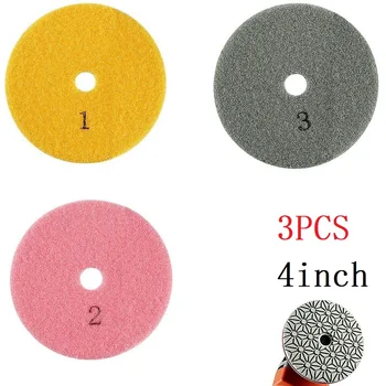 3vnt Poliravimo pagalvėlės 4 colių 100mm sausos / šlapios deimantinės poliravimo pagalvėlės Granito akmens betonas Marmuro poliravimo įrankiai Priedai