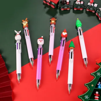 40Pcs Mielas animacinis filmas Kalėdos 6 spalvų tušinukas Kalėdų senelis 6 spalvų įvairiaspalviai spaudos rašikliai Studentų mokyklos biuras Supplie