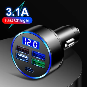 5 IN 1 C tipo USB įkroviklis Greito automobilinio įkrovimo telefono adapteris, skirtas 