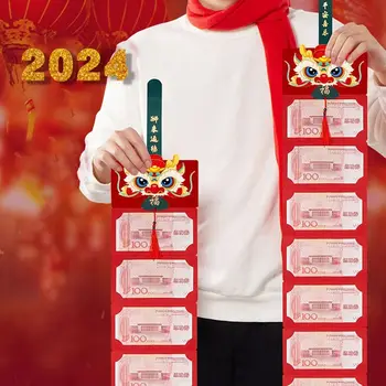 5Vnt Kinų Naujųjų metų raudoni vokai 2024 m Didelis laimingas pinigų kišenių vokas pavasario šventei Mėnulio metai Vestuvės, gimtadienis