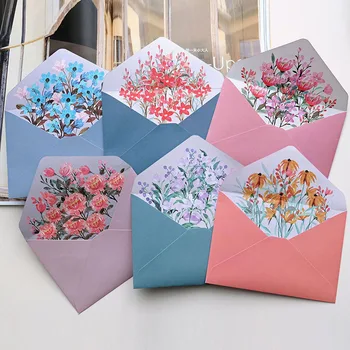 6vnt/rinkinys Atspausdinti gėlių vokai su laiškų bloknotais 