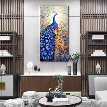 Abstract Blue Peacock Canvas Painting Modern Animals Wall Art Plakatai ir spaudiniai Paveikslėliai svetainei Dekoras Cuadros