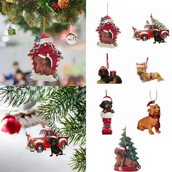 Akrilinis taksas Šuo pakabukas Pakabinamas animacinis filmas Taksas Kalėdų dekoravimo amatų šuo Kalėdų eglutės ornamentas Kalėdos