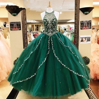 Angelsbridep High Neck Ball Gown Quinceanera Dresses Luxury Crystals Sweet 16 Formal Lace-up Vestido 15 Anos Princess Party HOT