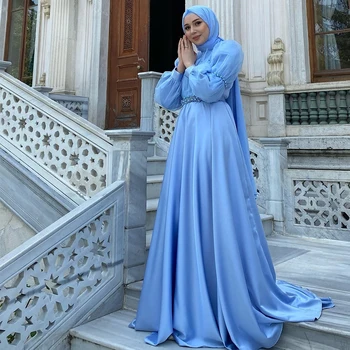 Artimųjų Rytų suknelė ilgomis rankovėmis Prom suknelė A-line musulmoniški drabužiai Elegantiškos vakarinės suknelės Satin فساتين السهرة 2023 جديده