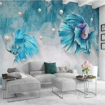 beibehang Individualūs tapetai 3D nuotrauka freska tamsiai mėlynos abstrakčios linijos guppies brangakmeniai fonas sienų popierius namų dekoras 3d tapetai