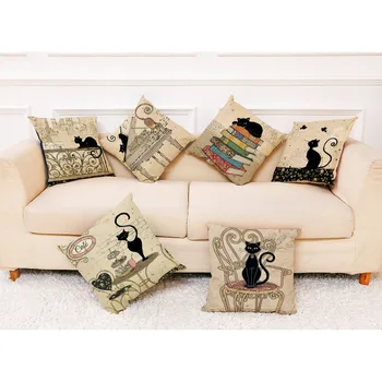 Black Art Cat pagalvių dėklas Funny Kitty Medvilniniai lininiai pagalvių užvalkalai pagalvėms Estetiškas mesti pagalvės užvalkalas sofai Lova Sofa 45x45