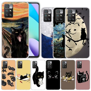 Black Cat Cartoon Cute Soft Cover for Redmi 12 12C 10 10A 10C 9 9A 9C 9T Print Phone Case 8 8A 7 7A K20 6 Pro 6A S2 K40 Pattern