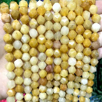 Briaunotas natūralus geltonas Jades brangakmenio apvalus laisvas tarpiklis karoliukai papuošalų gamybai Rankų darbo 