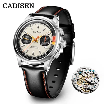 CADISEN Naujas laikrodis Chronografas Mechaniniai rankiniai laikrodžiai Seagull ST1900 Swanneck Movement Vyriškas laikrodis Domed AR safyro krištolo dovana
