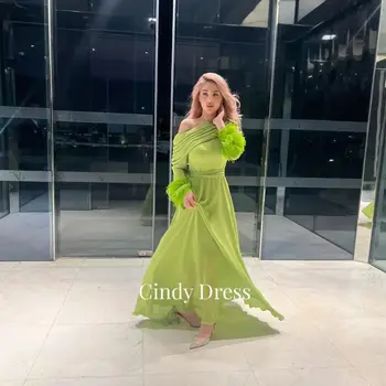 Cindy Off the Shoulders Moterų prabangi vakarėlio suknelė Grass Green Prom suknelės Grace Saudo Arabijos vakarinė plunksna Elegantiška Arabija Formali