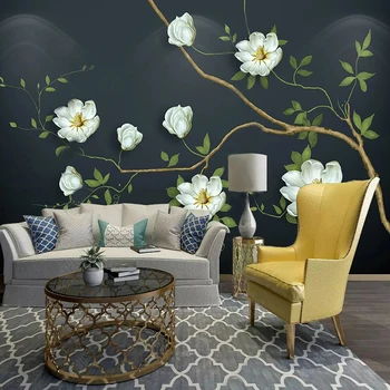 Custom 3D fototapetai Europos senovinės baltos gėlės Sienų tapybos menas svetainei Sofa Fonas Sienų popierius Namų dekoras