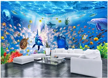 custom mural photo 3d tapetai Povandeninio pasaulio tema Paviljonas 3D kosminis fonas siena 3D sienų freskos tapetai sienai 3 d