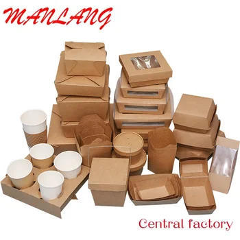 Custom Top Sale biologiškai skaidomos maisto pakuotės išsinešti restoranui Kraft popierinė dėžutė iš Kinijos