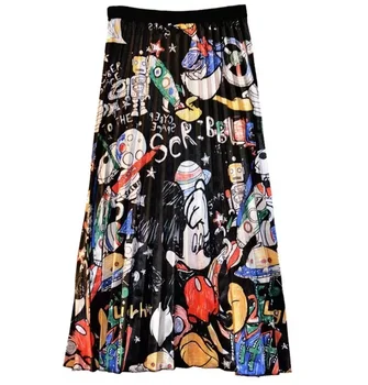 Disney moterų vasaros sijonas Animacinis filmas Spausdinti Midi ilgi sijonai Vintage Casual Young Girl plius dydis Plonas plisuotas Falda Femme