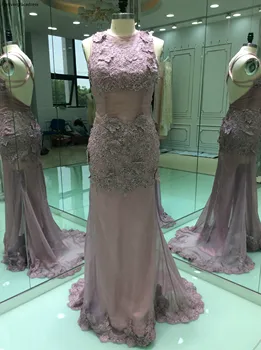 Dust Pink Nėriniuota Prom suknelė be nugaros Ilga vakarinė vakarinė suknelė Pagal užsakymą pagaminta plius dydis