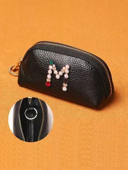 Elegantiška raktų piniginė - tvirta PU oda visiems raktams, auksinis dekoras su perlų ir krištolo akcentais