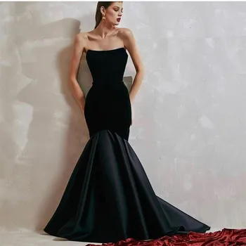 Elegantiškos ilgos juodo aksomo vakarinės suknelės Sleeeveless Mermaid Pleated Sweep Train فساتين السهرة Prom chalatai moterims