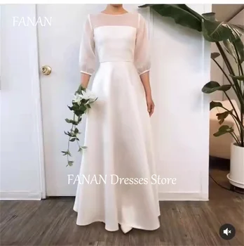 FANAN Korea A-Line O-Neck vestuvinės suknelės Half Sleeves 웨딩드레스 Ivory Organza Backless Custom Made Bride Gowns Plus Size