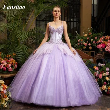 Fanshao pd265 Karoliukais puoštos aplikacijos Spagečių dirželiai Quinceanera suknelė Ball suknelė Charro Meksikietiška suknelė vestido de 15 vakarėlių drabužiai