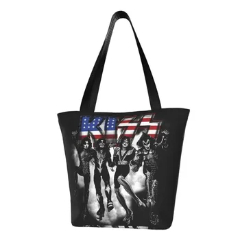 Fashion KISS band USA logotipo pirkinių krepšio drobės pirkinių krepšiai