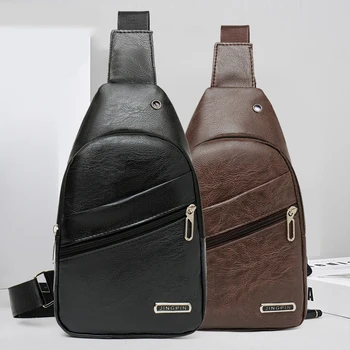 Fashion Multi-Function Pu Leather Business Chest Bag Sports Large Mobile Phone Bag Sling Crossbody Bag Man Crossbody Bag