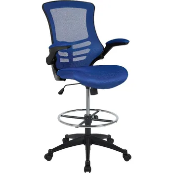 Flash Furniture Kelista Mid-Back Blue Mesh Ergononomiška braižymo kėdė Reguliuojamas kojų žiedas, atverčiamos rankos Patogumas ir produktyvumas