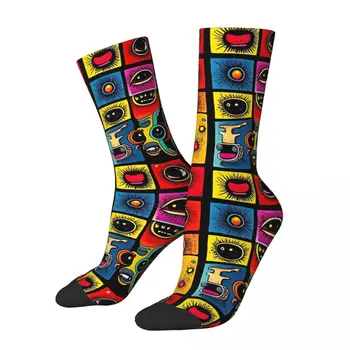 Funny Happy Sock for Men Bizarro Future Vintage Eye Pattern Breathable Pattern Printed Crew Sock Casual Gift