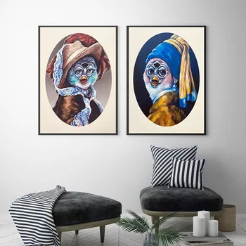 Furbas su perlo auskaru Mona Lisa Vintage Style Abstract Canvas Painting Nordic Poster Prints Wall Picture Room Decor