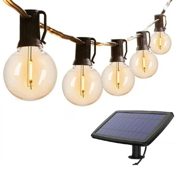 G40 Saulės energija varomi LED žibintai 18Ft lauko terasos gaublys Styginiai žibintai Bistro kiemo apdaila 1.5W 10 lemputės