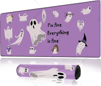 Ghost Large Gaming Mouse Pad Halloween Desk Mat 31.5×11.8 colių violetinis išplėstinis pelės kilimėlis su neslystančiu dygsniu kraštu, skirtas biurui