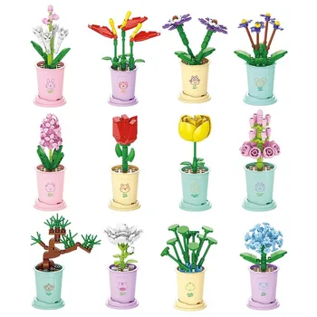 HOT MOC gėlės Pasidaryk pats vazoniniai augalai Mikro peizažai Mini menas Statybiniai blokai Rinkiniai Modelis Lėlės Kaladėlės Mergaitės Žaislai Dovanos