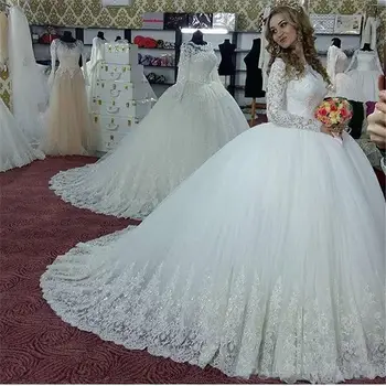 ilgomis rankovėmis arabiškos vestuvinės suknelės aukštu kaklu su aplikacijomis Karoliukais puošta ilga nuotakos balinė suknelė Vestidos De Novia