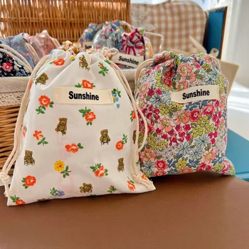 Ins Medvilnės kūdikių sauskelnių krepšys Styginių kišenė Spausdinta gėlių organizatorius Sauskelnės Maišelis kūdikiams Priedai Baby Essentials Mamytės krepšys