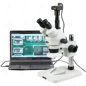 Išpjaustymo grandinės mikroskopas --AmScope tiekia 7X-45X išpjaustymo grandinę 144-LED priartinimo stereo mikroskopas su 5MP skaitmenine kamera