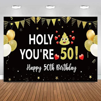 Juokingas laimingas 50-asis gimtadienis Reklamjuostės dekoracijos Fonas vyrams Moterys Juodas auksas Ženklas balionas Vakarėlio fotografija Fono dekoras