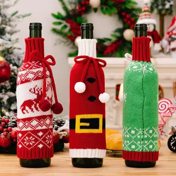 Kalėdinis megzto vyno butelio dėklas Kalėdų Kalėdų senio sniego senio vyno šampano butelio audinys 2024 m. Kalėdų dekoras Laimingų Naujųjų metų