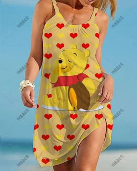 Ladies Elegant Dress 2023 Beach Wind Top Cartoon Fashion Disney Brand - Mikė Pūkuotuko paplūdimio suknelė Laisva vasaros sundress suknelė